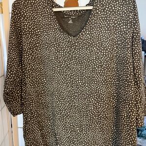 Woman Within Charcoal V-Neck Tunic with White Polka Dot Print